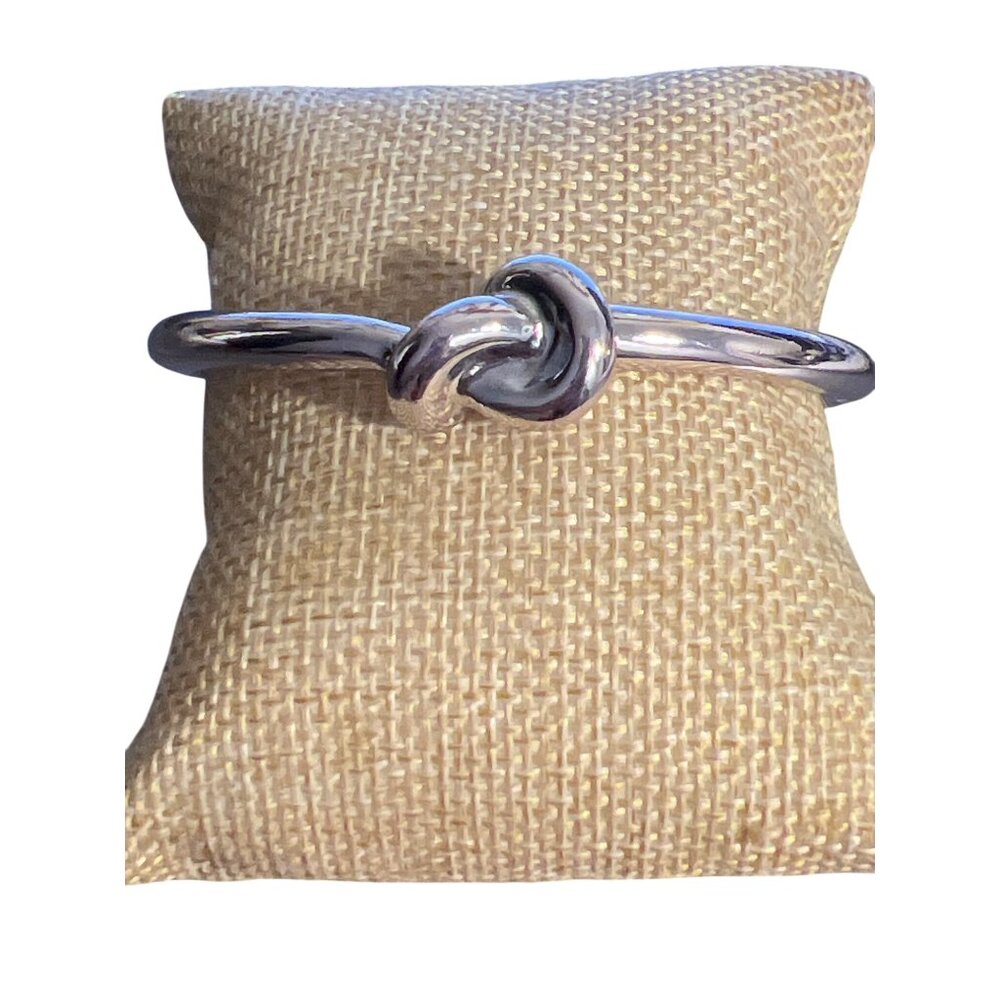 Silver Tone Clamper Bangle Bracelet Love Knot Infinity Minimalist 7" NWOT